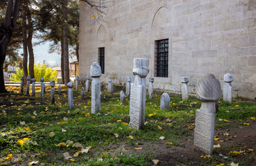 Historic Ottoman cemetery near stone mosque in Tarakli Sakarya