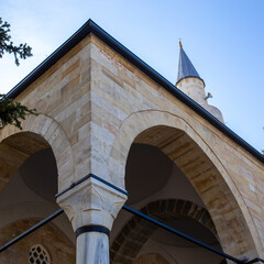  stone mosque exterior with arches in Tarakli Sakarya