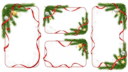 Create elegant winter holiday greetings using these festive evergreen and ribbon frames perfect for Christmas cards and invitations adding seasonal cheer