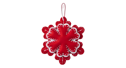 Red Felt Snowflake Ornament Hanging on a Festive Gradient Background