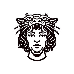 Tiger headdress portrait bold outline vector illustration