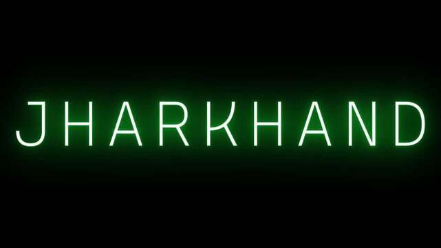 Jharkhand Text Neon Sign Glowing Green on Black Background India state