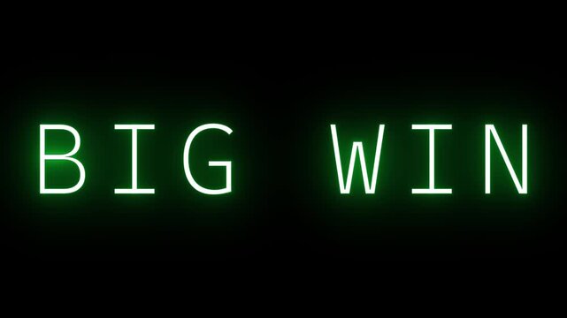 Glowing Green Neon Text BIGWIN on Black Background big win