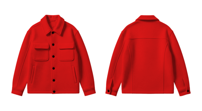 Red Wool Jacket Mockup Front and Back View Isolated on Transparent Background