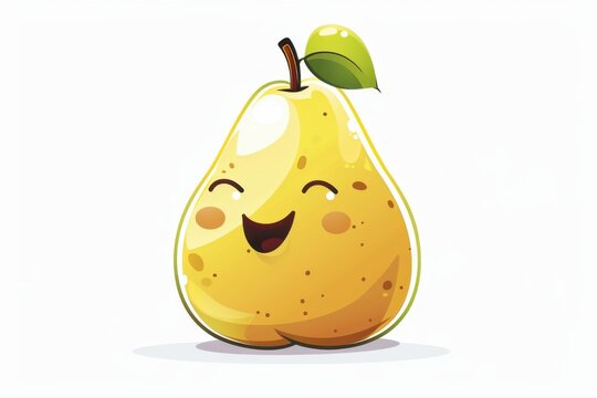 Cute Pear Cartoon Illustration Smiling Fruit Character with Happy on transparent background - Powered by Adobe