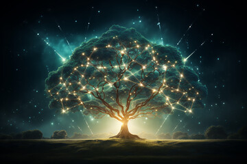 Ancient tree glowing sigil and energy wallpaper