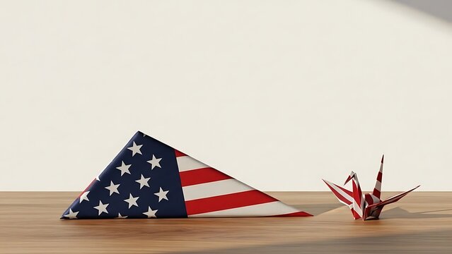 Patriotic Remembrance Folded Flag and Paper Crane Still Life - Powered by Adobe