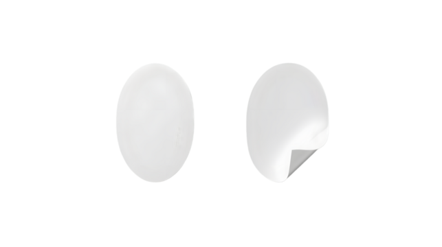 Two white round sticker mockups isolated on black: realistic adhesive labels for branding, product placement, and creative designs. (144)