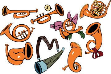 Music instrument collection of wind instruments - vintage engraved vector illustration from Petit Larousse Illustr&eacute; 1914
