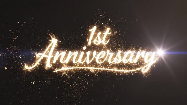 1st Anniversary Sparkling Text Animation with Lens Flare.