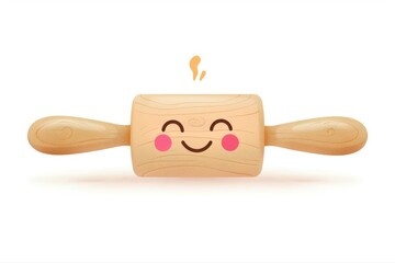 Cute Rolling Pin Character Baking Happy Sweet Design Kids Illustration on transparent background