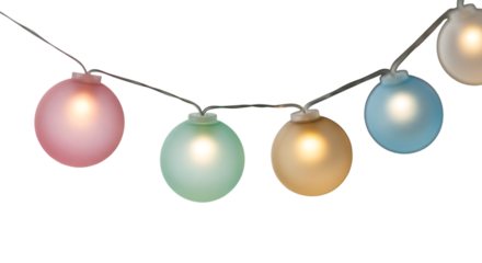 Pastel colored oval shaped decorative lights strung together isolated on transparent background