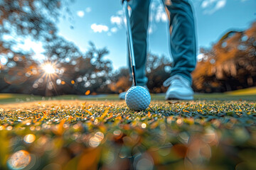 Golf Player Preparing To Hit Ball On The Green