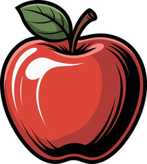 A vibrant, delicious-looking red fruit with a single leaf and short stem on black backdrop.