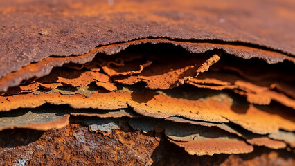 Intricate Rust Patterns Close-Up View of Eroded Metal Layers with Brown and Orange Tones