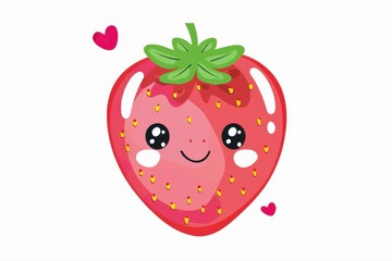 Obraz premium Strawberry character cartoon illustration happy love fruit kawaii icon on transparent background