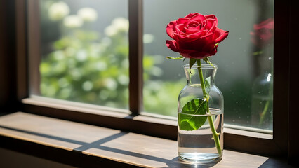 Rose in Sunlight by the Window A Moment of Beauty and Peace