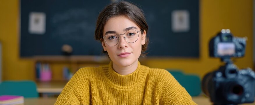 female teacher capturing knowledge like a cozy nest in her classroom's heart