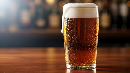 Refreshing Beer on a Wooden Counter A Perfect Moment for Relaxation