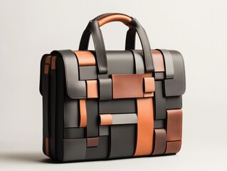 Fototapeta premium Elegant leather briefcase showcasing geometric design with contrasting colors for stylish professionals