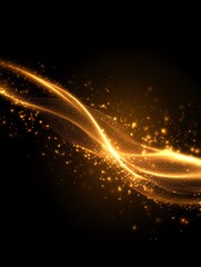 Abstract golden light streaks and particles on black background