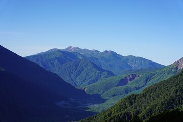 北アルプス　岳沢から望む　乗鞍岳　