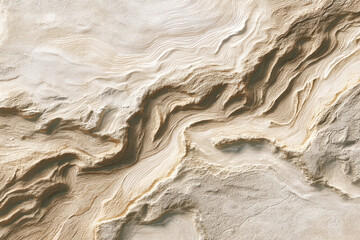 Aerial view reveals intricate patterns formed by desert sand, showcasing natural textures and tones that evoke a serene and artistic landscape