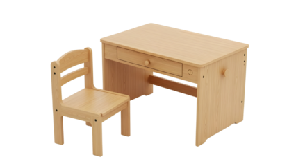 Natural Wood Children's Desk and Chair Furniture Set Isolated Product Shot