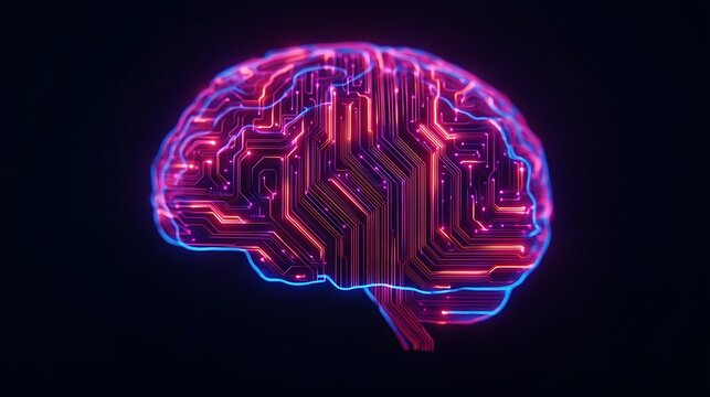 A futuristic depiction of a brain integrated with circuit patterns, symbolizing the fusion of technology and human intelligence.