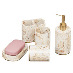 Set of bathroom accessories with a marble finish