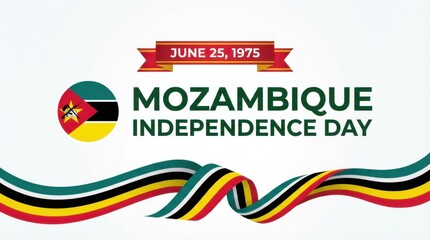 mozambique independence day background with round emblem of the national flag on white space bold typography with the text clean modern design copy space
