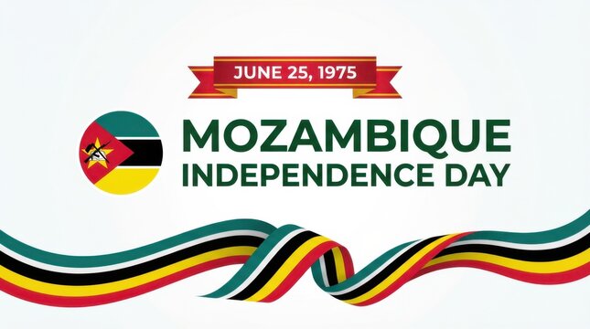 mozambique independence day background with round emblem of the national flag on white space bold typography with the text clean modern design copy space