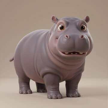Cute Baby Hippo &ndash; 3D Cartoon Hippopotamus Character