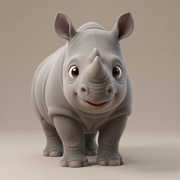 Cute Baby Rhino &ndash; Adorable 3D Cartoon Rhinoceros Character