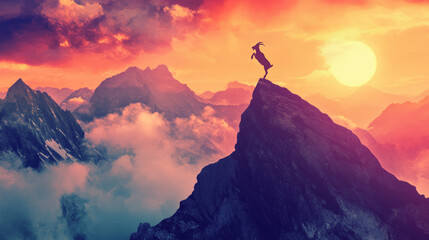 King of the Mountain: Wild Goat Posing on Sharp Cliff Edge