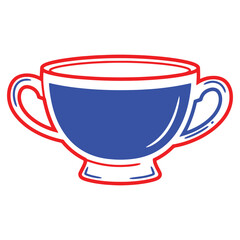 Illustration of a cup or bowl design with handles in red white and blue perfect for graphic design projects
