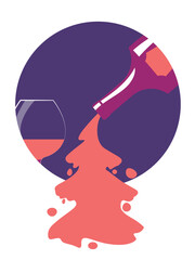 Restaurant poster, banner, wine bar, flat design: cognac bottle, glass, Christmas tree, drinks. New Year's celebration concept, party, T-shirt print, strong alcohol illustration