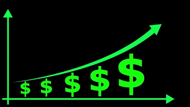 Profit growth icon, abstract financial icon, rising dollar graph, growth graph silhouette, business icon, financial icon