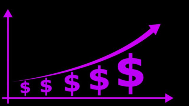 Profit growth icon, abstract financial icon, rising dollar graph, growth graph silhouette, business icon, financial icon
