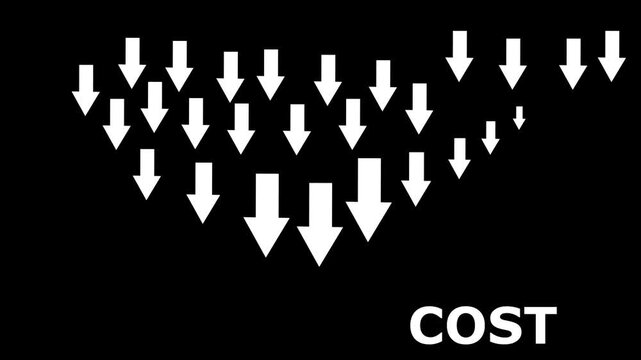 Cost and quality control concept, The concept of cost is shown by the downward arrow, and the concept of quality is shown by the upward arrow. Cost and quality comparison