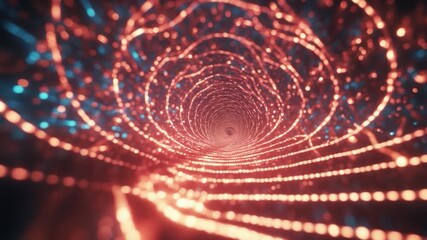 Abstract tunnel of glowing red and blue lights spiraling inward showcasing dynamic movement and intricate patterns creating a mesmerizing visual journey through a vibrant digital landscape. - Powered by Adobe