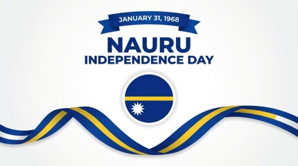 nauru independence day background with round emblem of the national flag on white space bold typography with the text clean modern design copy space