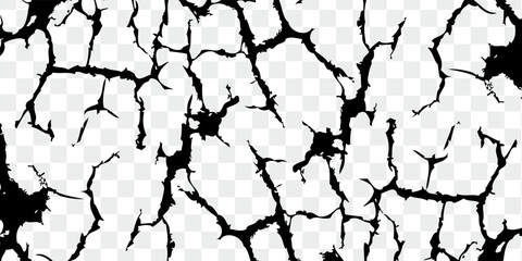 Ground cracks, breaks on land surface from earthquake isolated on transparent background. Vector realistic set of fissure in ground, crevices from disaster or drought, black fractures top view