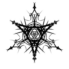 Fototapeta premium Tattoo Mandala-six-pointed geometric design. Black and white linework linework with varying thickness,creating a balanced geometric pattern. ldeal for tattoo 