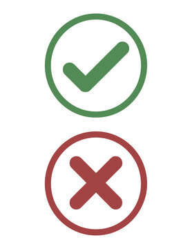 Image showing a green check mark and a red x mark in a circular border design