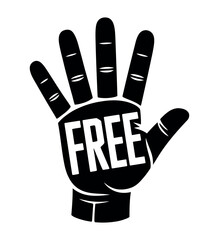 Illustration of a black hand with the word free written on the palm area