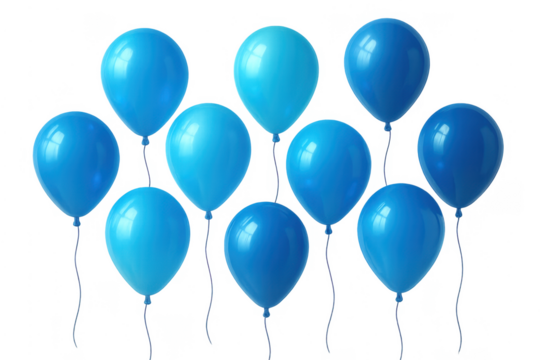 Blue balloons floating for celebration and party, transparent background