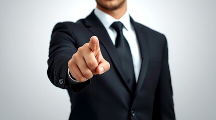 a businessman in a suit pointing a finger