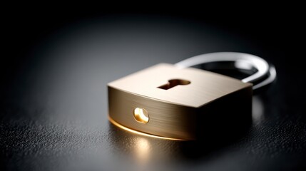 Secured Access: A close-up shot of a gleaming padlock, a symbol of robust security and protection, resting on a reflective surface, its metallic form exuding an aura of invulnerability.