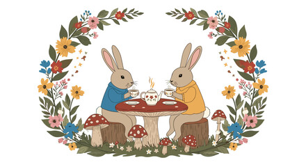 Adorable illustration of two loving giraffes cuddling together with one wearing a cozy blue sweater perfect for Valentine's Day.